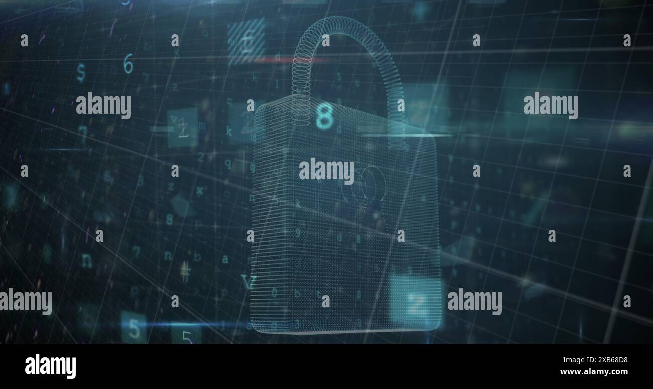 Cadenas numérique avec chiffres et symboles flottants Banque D'Images