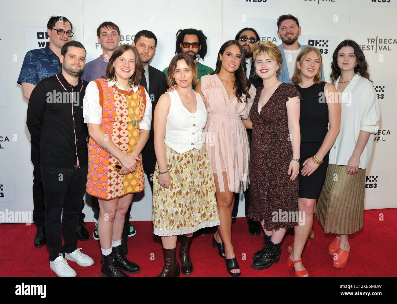 New York, États-Unis. 10 juin 2024. De gauche à droite : Cameron Taddeo, Adam Mitchell, Kait Plum, Ethan Berger, Eli Keszler, Sophie Lilla, Chazz Foggie, Chiara Gerek, Jose Ramirez, Tess Raih, Derek Rubin, Louisa Judge et Lily Guerin assistent à la première mondiale de Bad Shabbos au Village East par Angelika Cinemas au Tribeca Festival à New York, NY, le 10 juin 2024. (Photo de Stephen Smith/Sipa USA) crédit : Sipa USA/Alamy Live News Banque D'Images