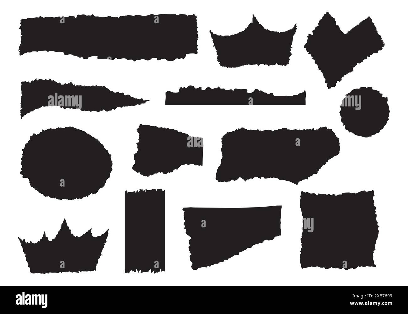 Formes rectangulaires à bords dentelés, cadres. Collection de morceaux de papier déchiré, bordure grunge isolée. Les bandes déchirées définissent l'illustration de l'arrière-plan vectorielle Illustration de Vecteur