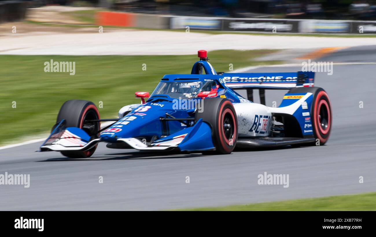 09 juin 2024 : IndyCar #8 Linus Lundqvist conduit sa Chip Ganassi Racing car pendant les échauffements avant le Grand Prix XPEL à Road America à Elkhart Lake, WI - Mike Wulf/CSM Banque D'Images