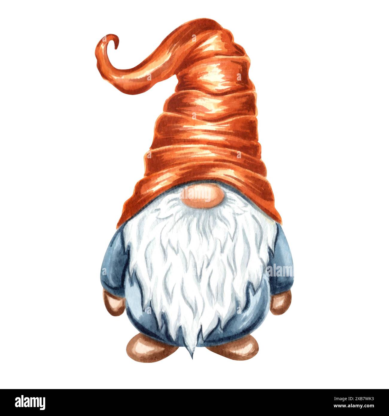 Fall Gnome en chapeau de cône. Nains magiques nordiques. Illustration d'aquarelle dessinée à la main isolée. Mignon elfe Cartoon pour le décor d'automne et Thanksgiving, les enfants Banque D'Images