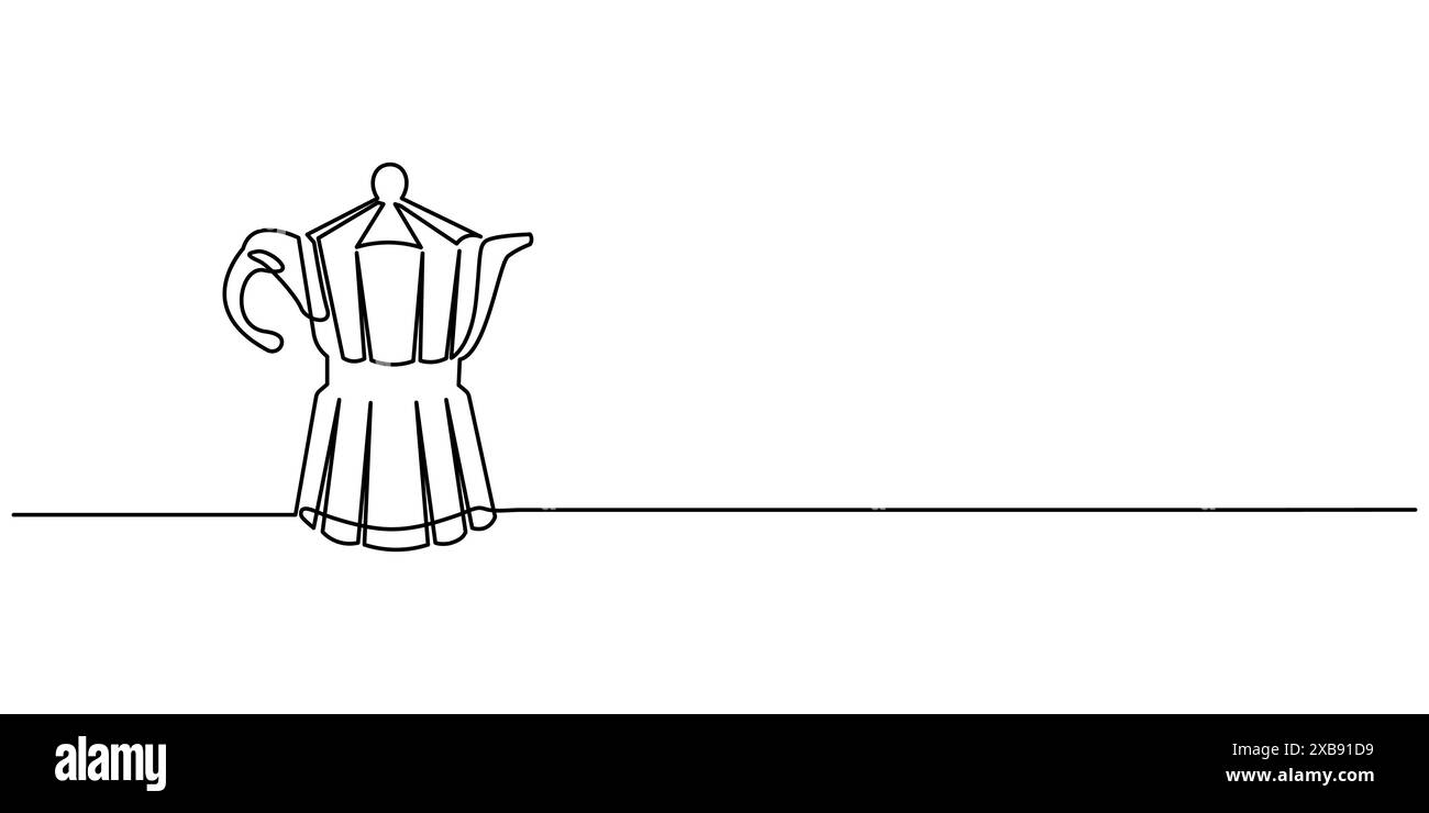 Un dessin au trait d'une cafetière au-dessus d'une table dans un café. Concept d'outils de boisson de café d'électricité. Boisson énergisante à base de caféine. Design minimaliste Illustration de Vecteur