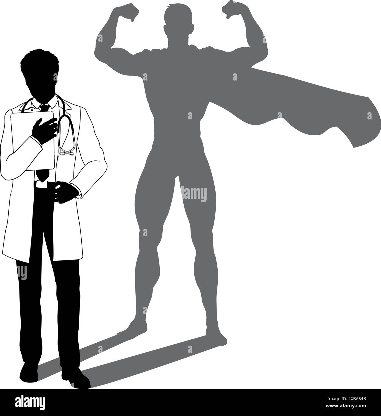 Super-héros Doctor avec Super Hero Shadow Silhouette Illustration de Vecteur