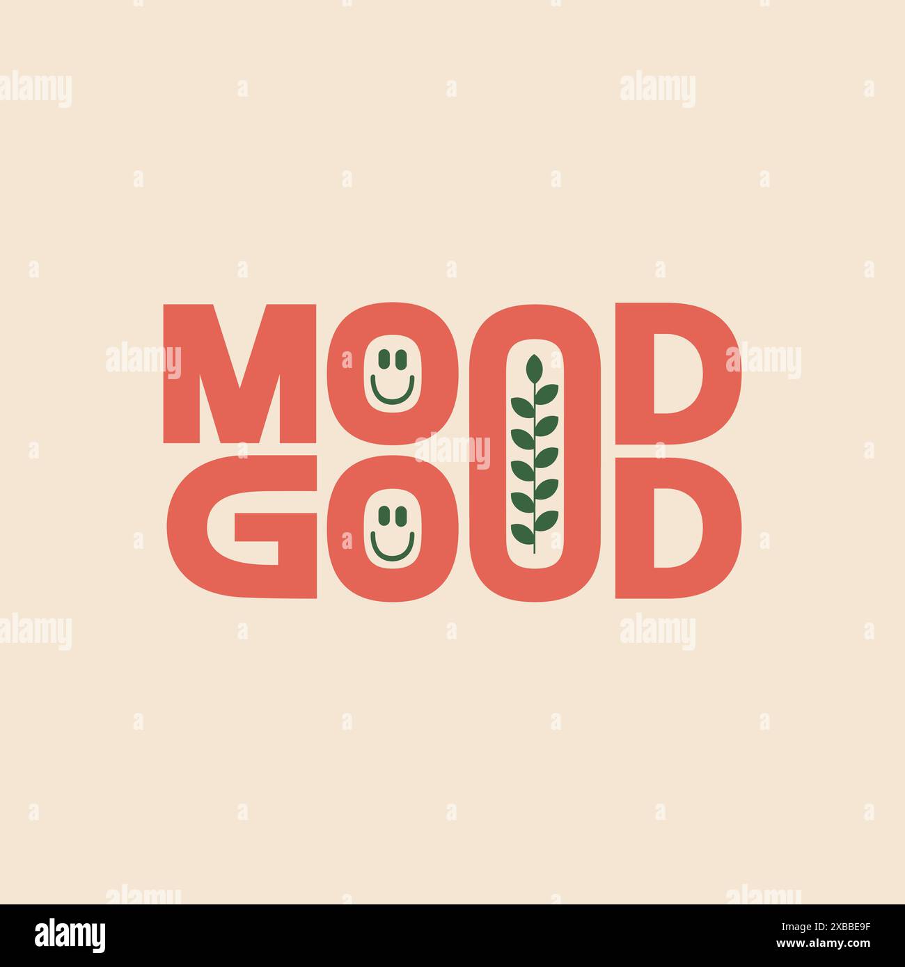 Design de logo créatif moderne de bonne humeur. Illustration typographique de citation motivante pour marque de vêtements, café. Phrase positive. Icône smiley joyeuse. Illustration de Vecteur