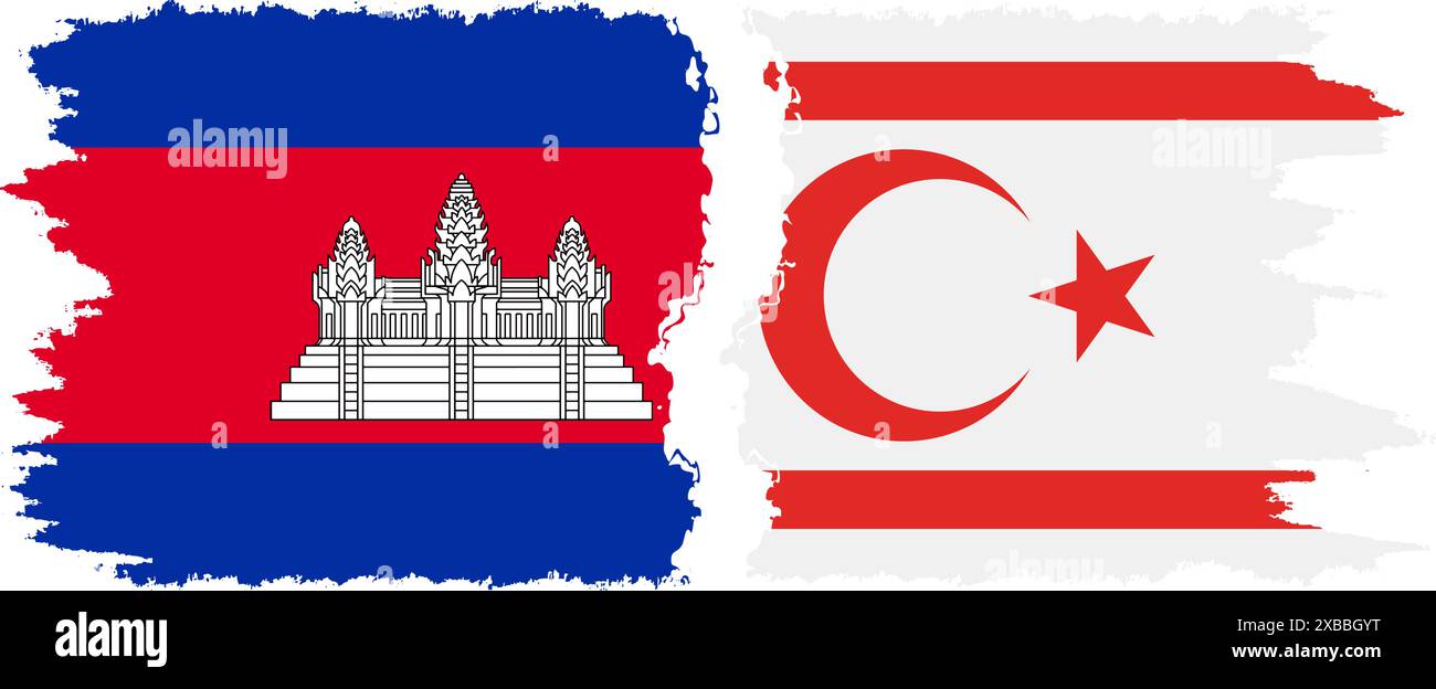 République turque de Chypre du Nord et Cambodge grunge drapeaux connexion, vecteur Illustration de Vecteur