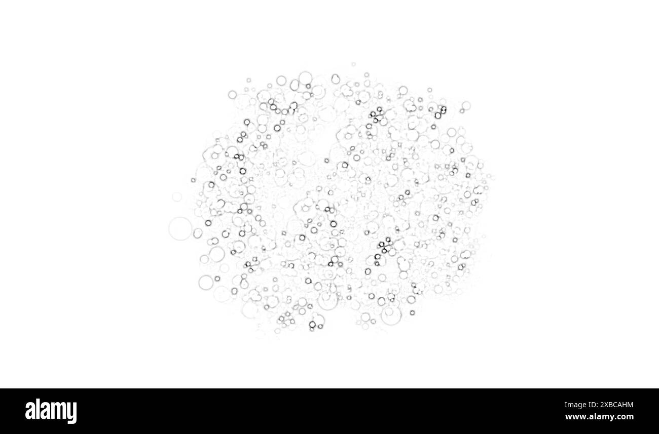 Une composition abstraite de points noirs dispersés aléatoirement sur un fond blanc propre, créant un motif chaotique mais minimal, image de fond Banque D'Images