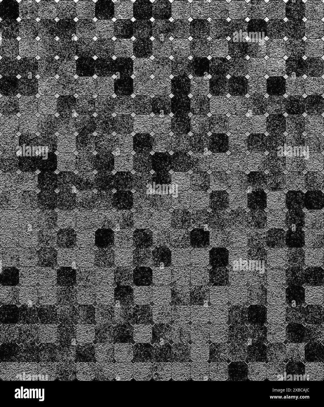 Mosaïque pixelisée abstraite en niveaux de gris avec différentes nuances de carrés, image de fond Banque D'Images