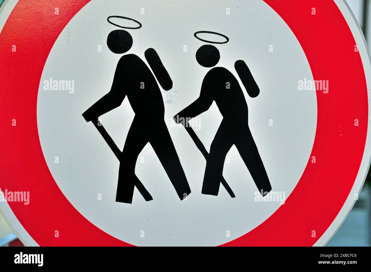 Panneau de signalisation, passage interdit aux pèlerins, Allemagne Banque D'Images