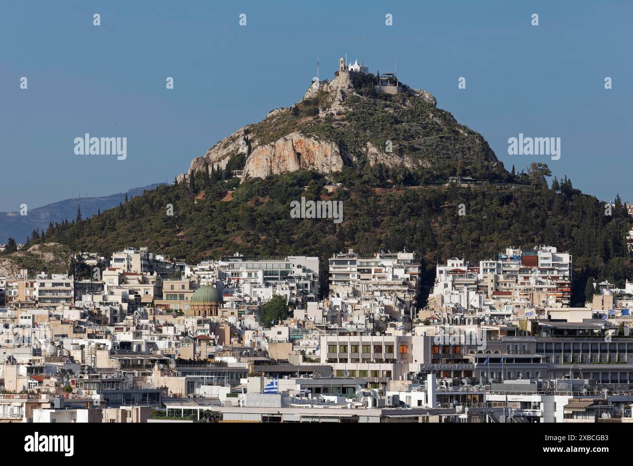 Vue du quartier Kolonaki et de la montagne Likavittos, Lycabette, Athènes, Grèce Banque D'Images