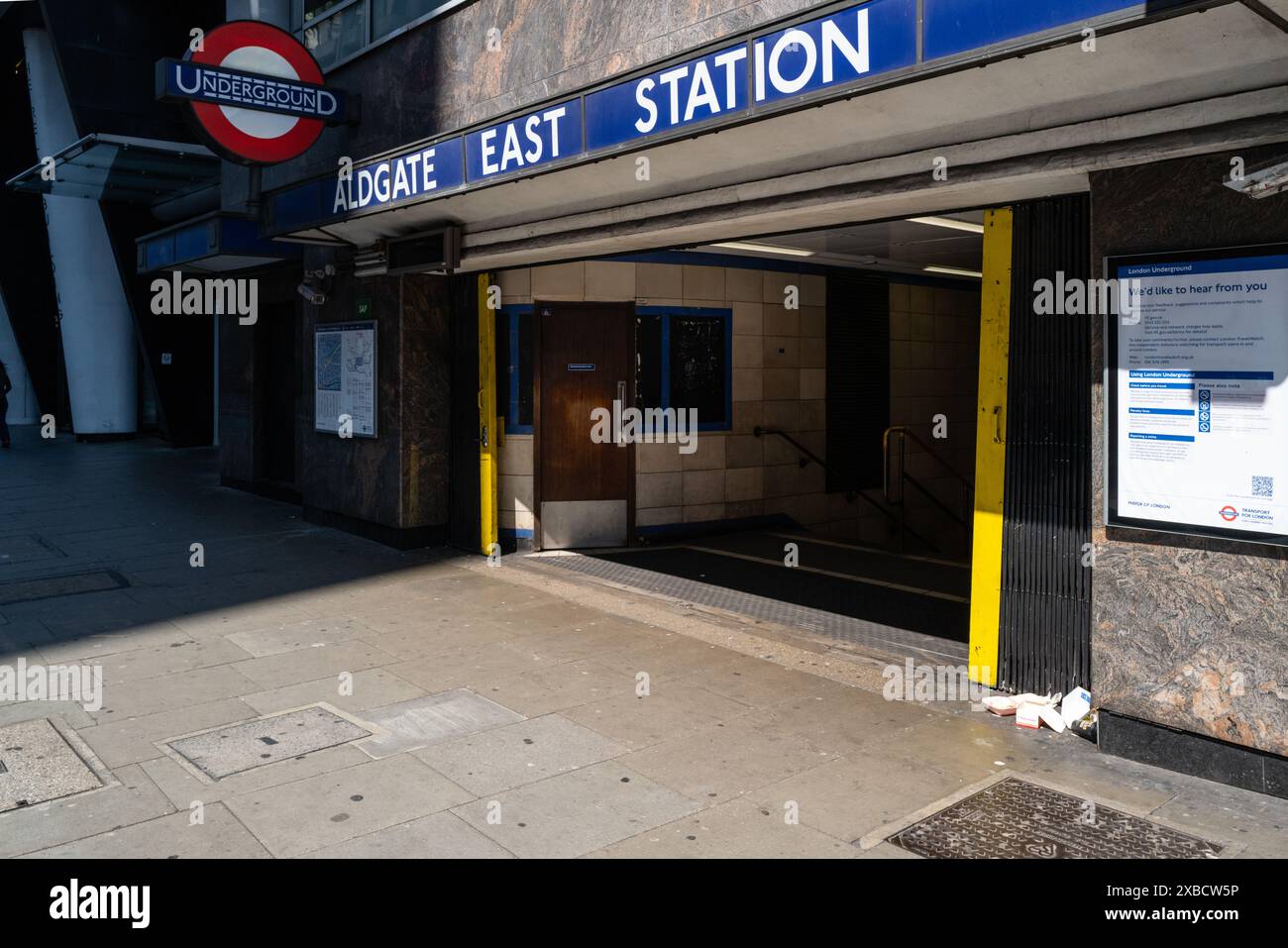 Entrée de la station de métro Aldgate East, Londres, Royaume-Uni Banque D'Images