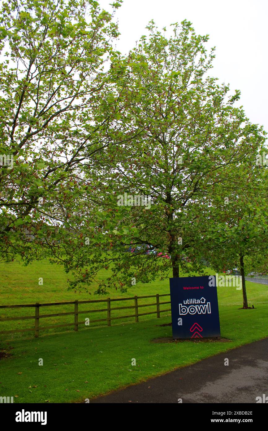 Signalisation au Utilita Bowl, domicile du Hampshire Cricket Club, West End, Southampton, Hampshire Banque D'Images