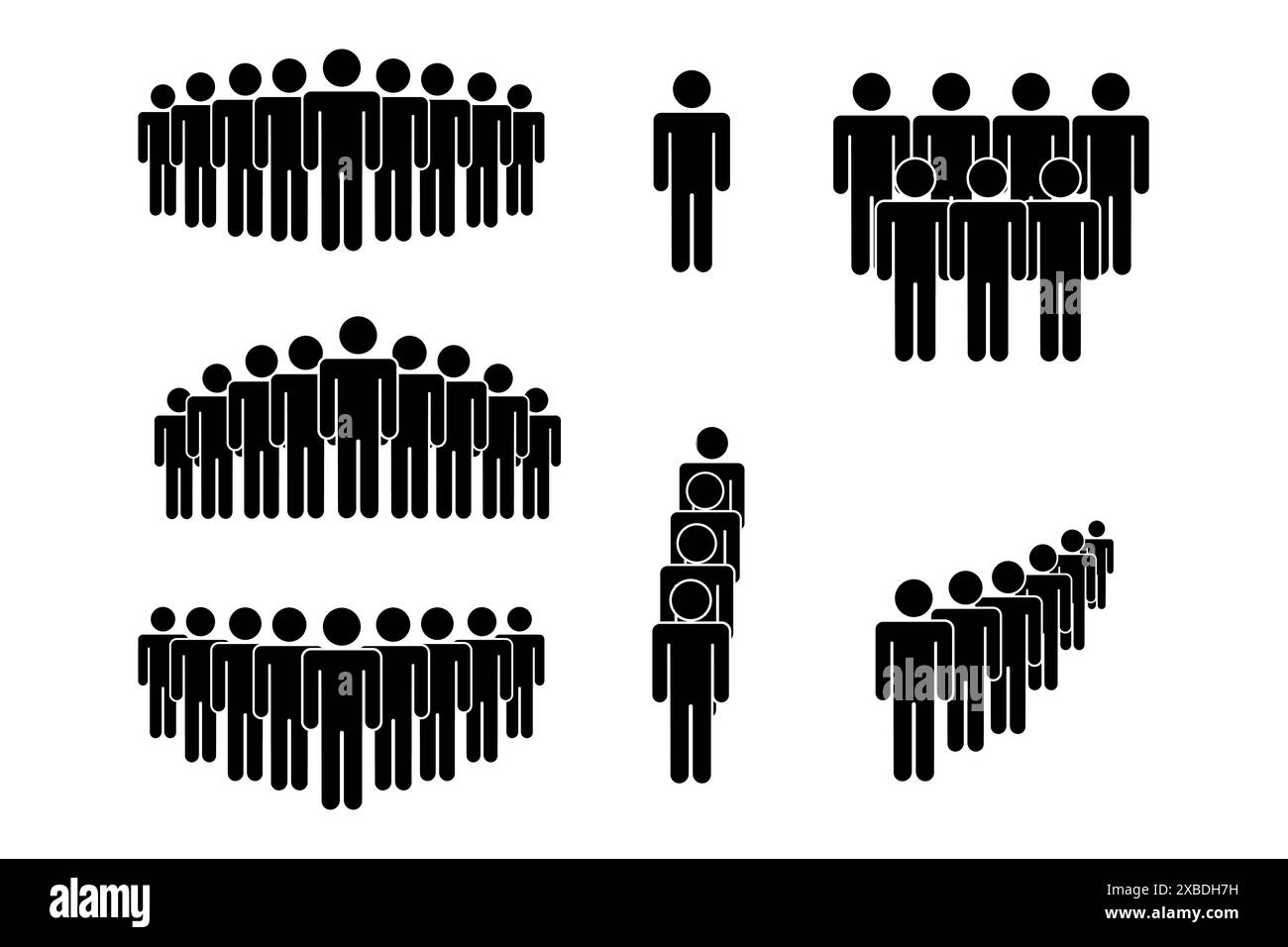 Icônes de foule vectorielle. Silhouettes noires de personnes. Chiffres de groupe et individuels. Design minimaliste. Illustration de Vecteur