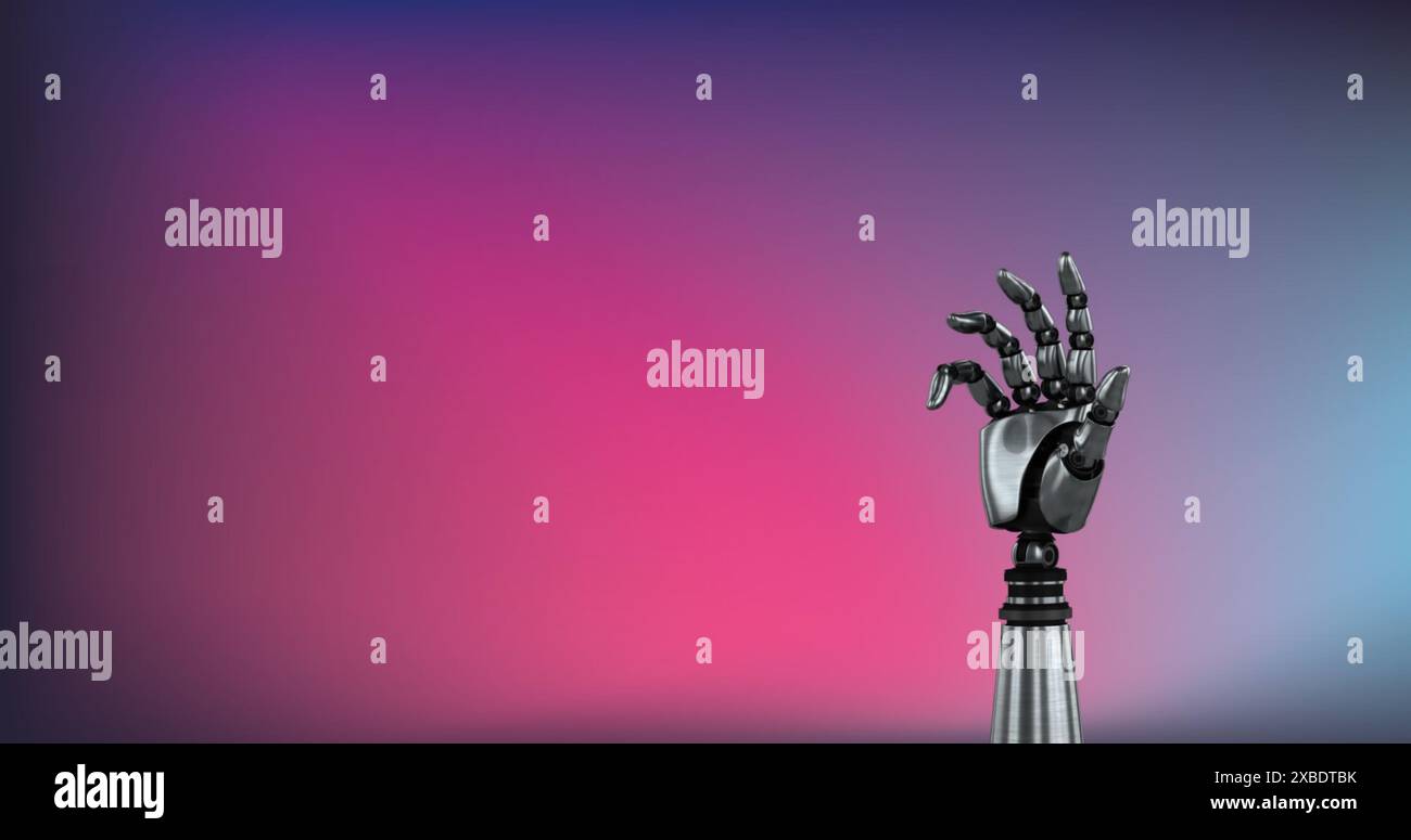 Image de main robotique sur fond rose Banque D'Images