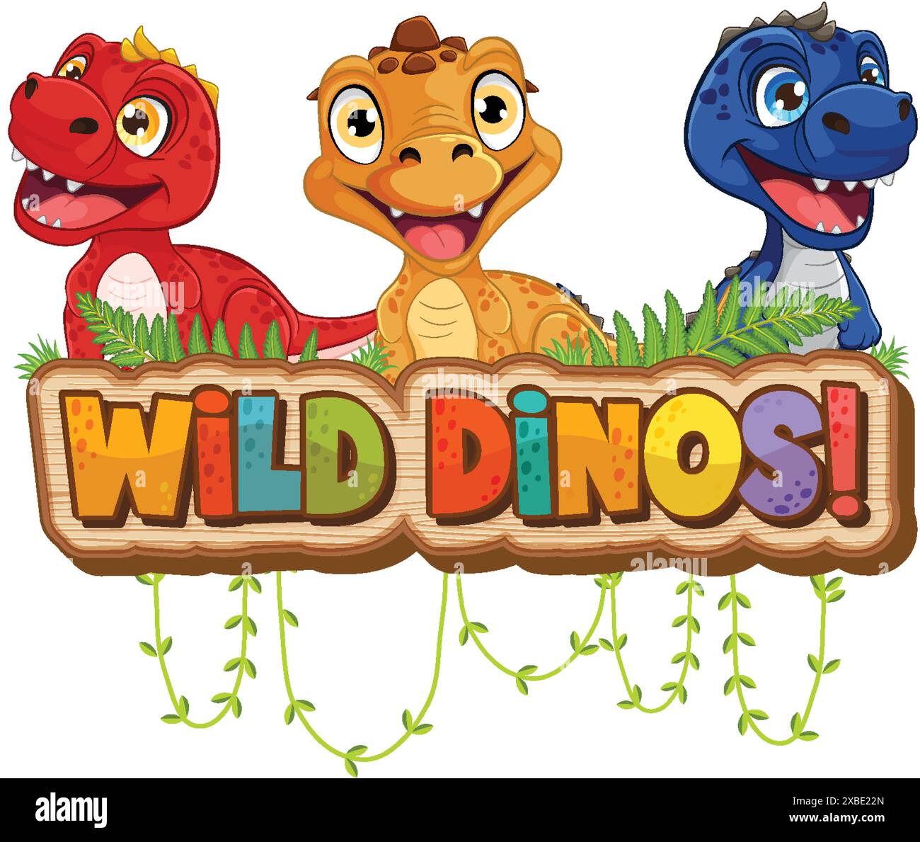 Trois dinosaures colorés aux expressions vibrantes Illustration de Vecteur