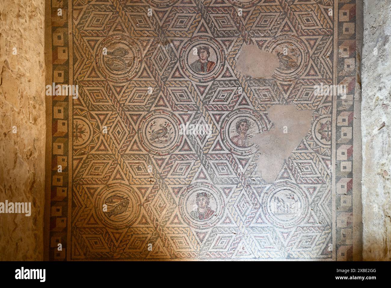 Mosaïques romaines à Villa Romana del Casale, Piazza Armerina, Sicile, Italie, site du patrimoine mondial de l'UNESCO Banque D'Images