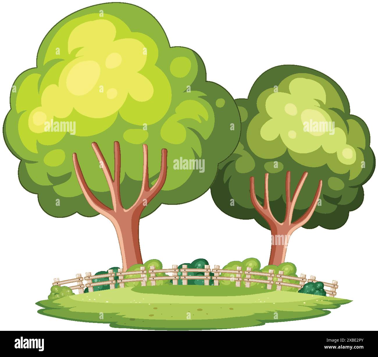 Deux arbres dans un parc clôturé Illustration de Vecteur