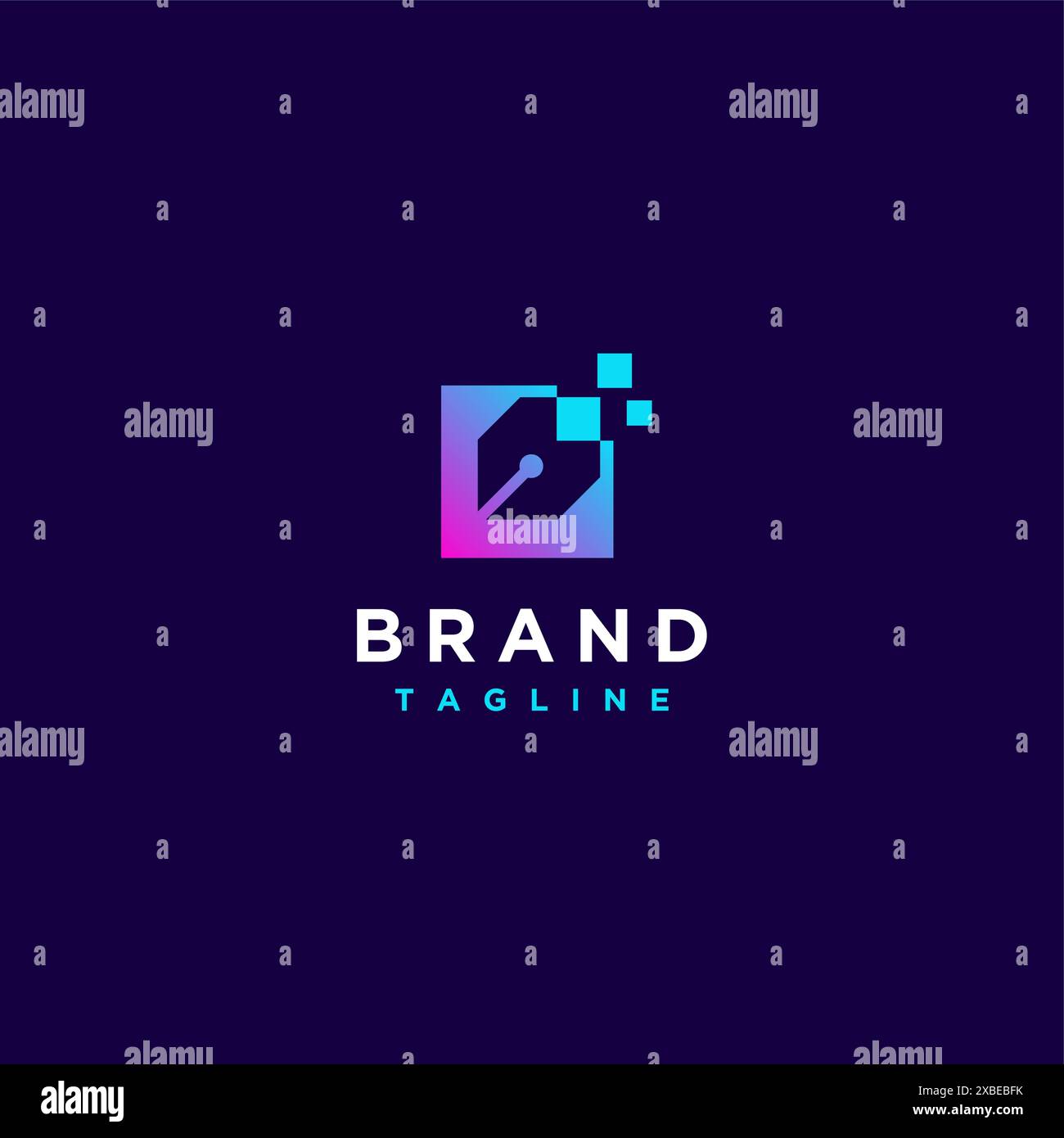 Stylo numérique à l'intérieur de la conception de logo carré. Icône de stylo dans la boîte avec pixels accentués Design de logo numérique. Illustration de Vecteur