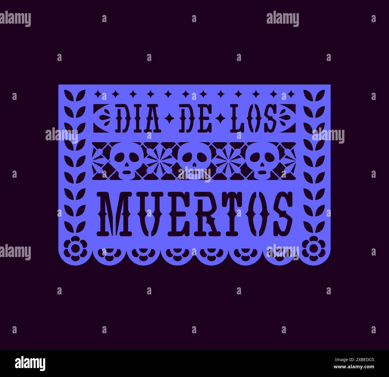 Drapeau Bunting, bannière en papier mexicain avec crâne, papel picado, papier coupé Dia de los Muertos, décoration fiesta pour Day of Dead, vacances Cinco de Mayo Illustration de Vecteur