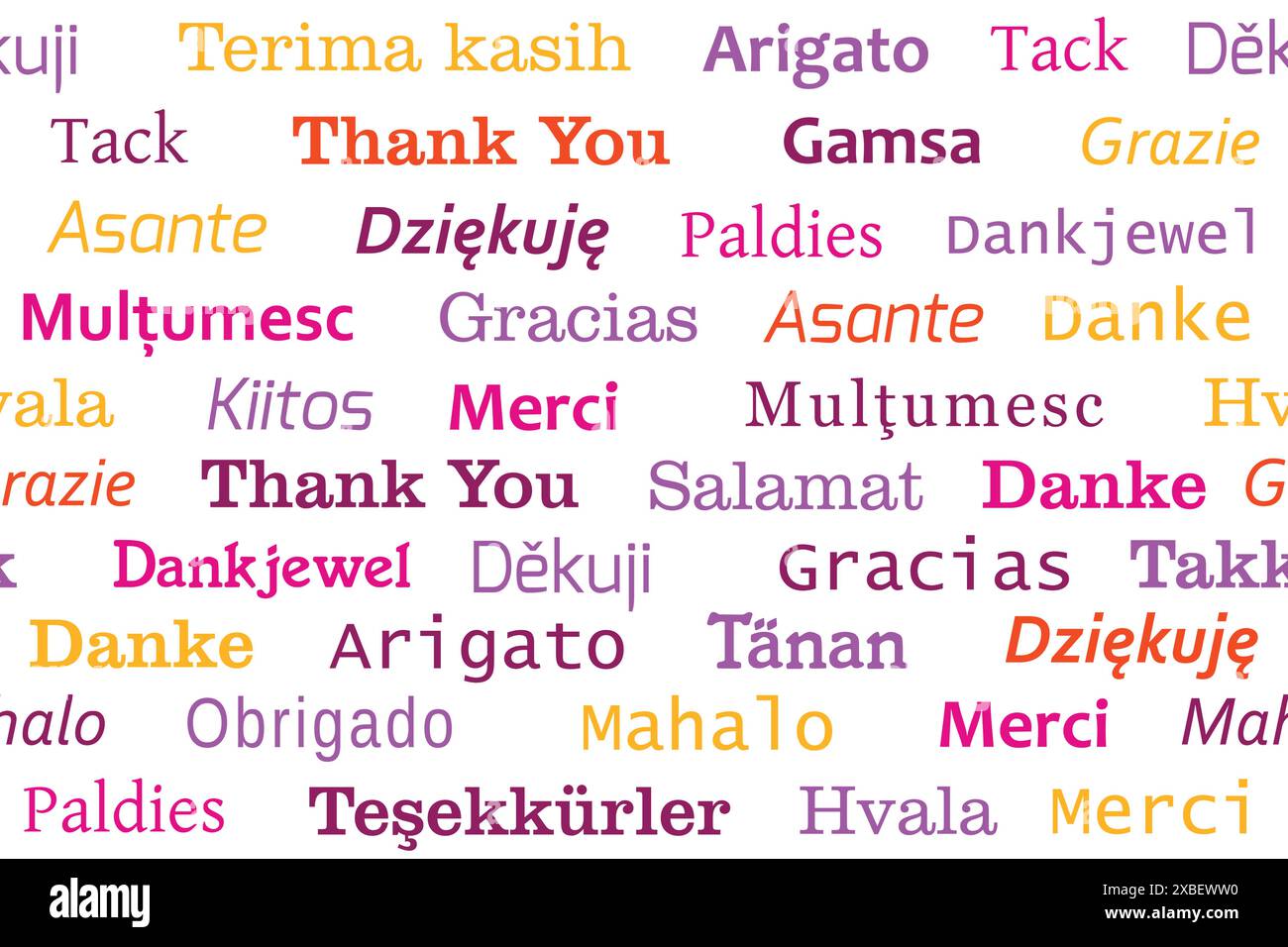 Merci langues colorées modèle sans couture. Phrase de remerciement design international. Illustration de Vecteur