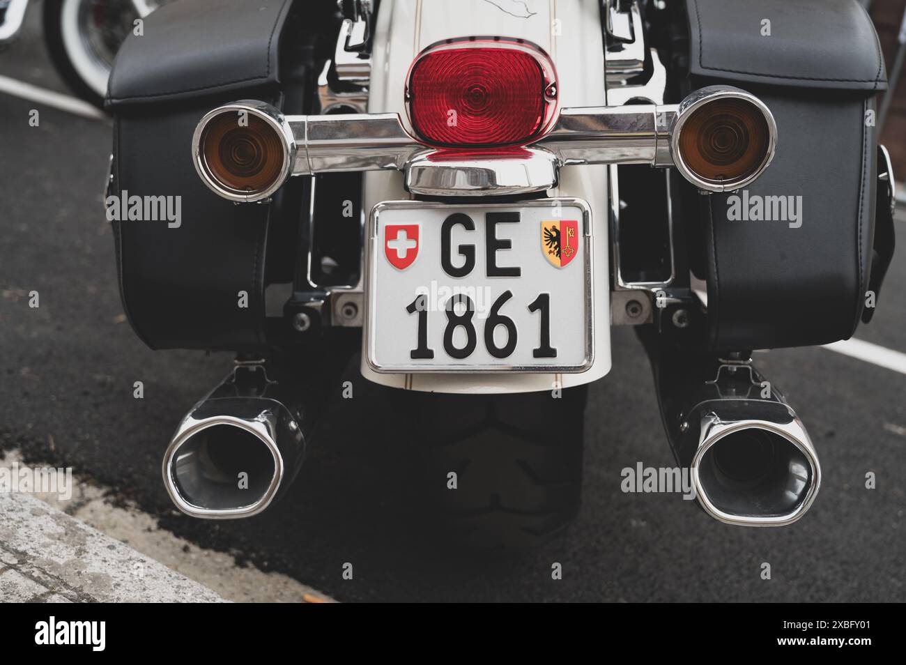 Italie, 09 juin 2024 : motos de la légendaire marque Harley Davidson exposées au RALLYE EUROPÉEN H.O.G. de Senigallia Ancona Marche Banque D'Images