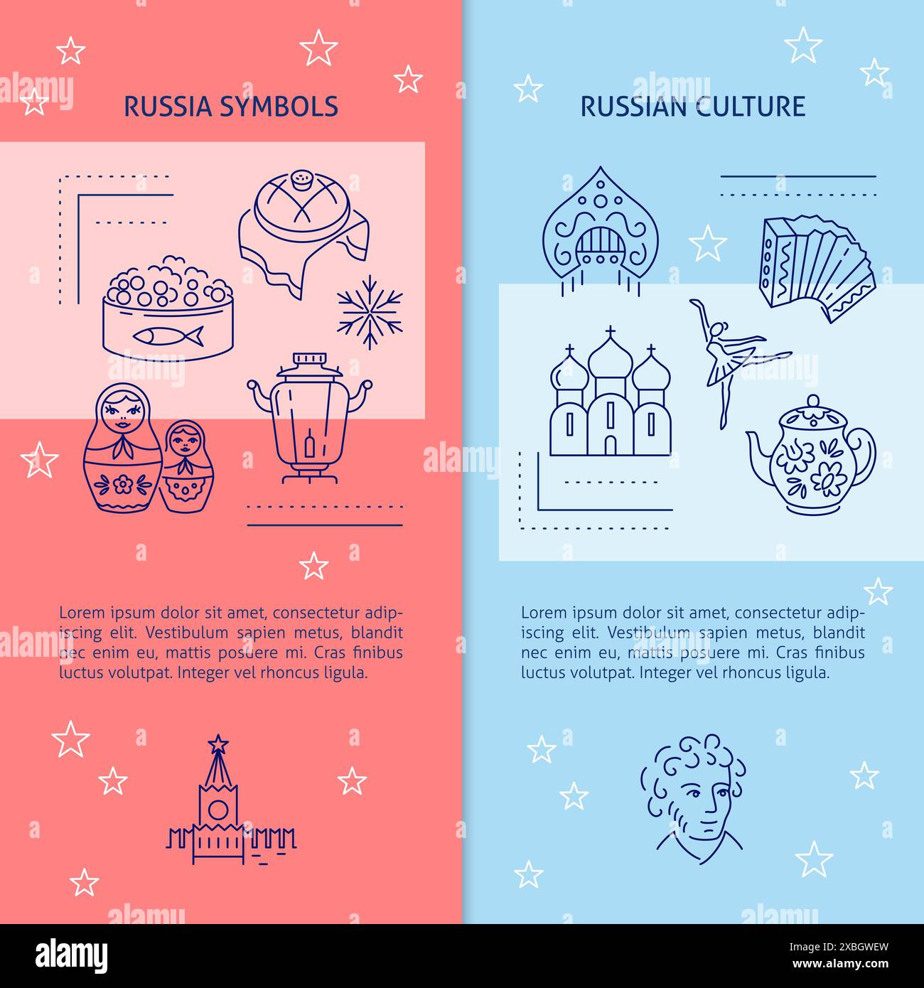 Bannière de nourriture et de culture russe avec place pour le texte. Illustration vectorielle. Illustration de Vecteur