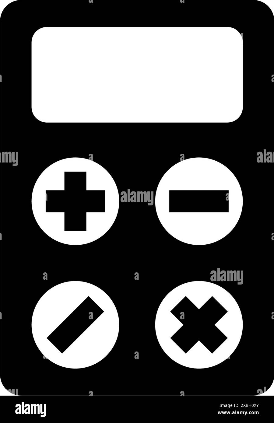 Icône simple en noir et blanc représentant une calculatrice stylisée avec des symboles mathématiques de base, représentant les outils et les fonctions utilisés pour le numérique Illustration de Vecteur
