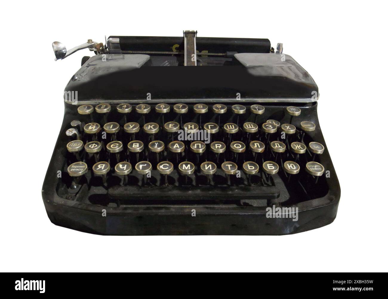machine à écrire noire sur fond blanc Banque D'Images