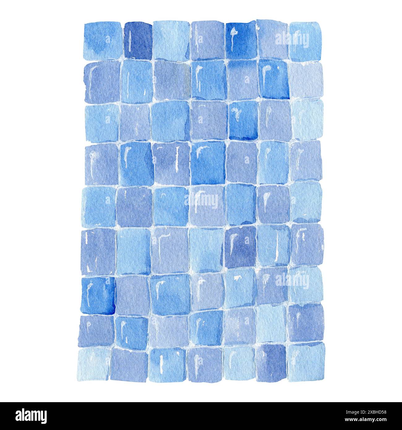 mur fait de carreaux bleus de différentes nuances. dessiné à l'aquarelle pour le fond et la décoration Banque D'Images
