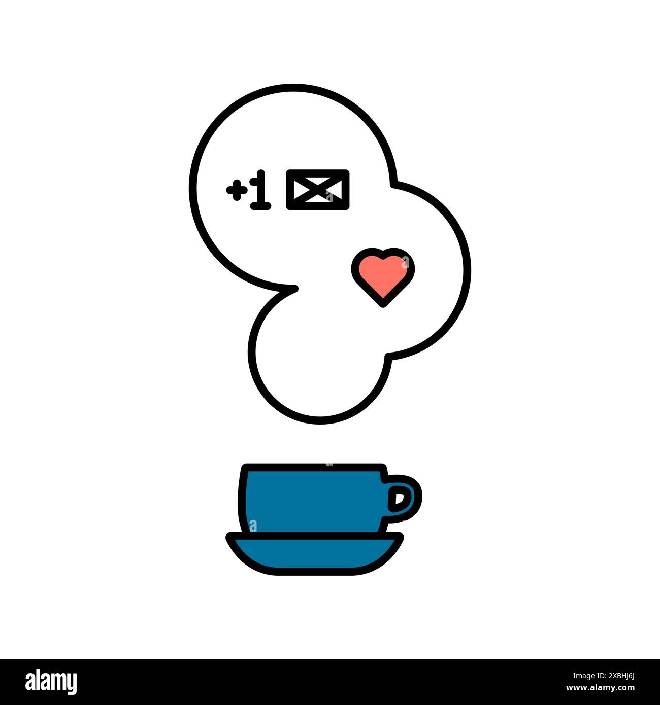 Icône de tasse de café ou de thé chaude avec vapeur et symbole de notification de nouveau message. Clipart vectoriel. Illustration de Vecteur