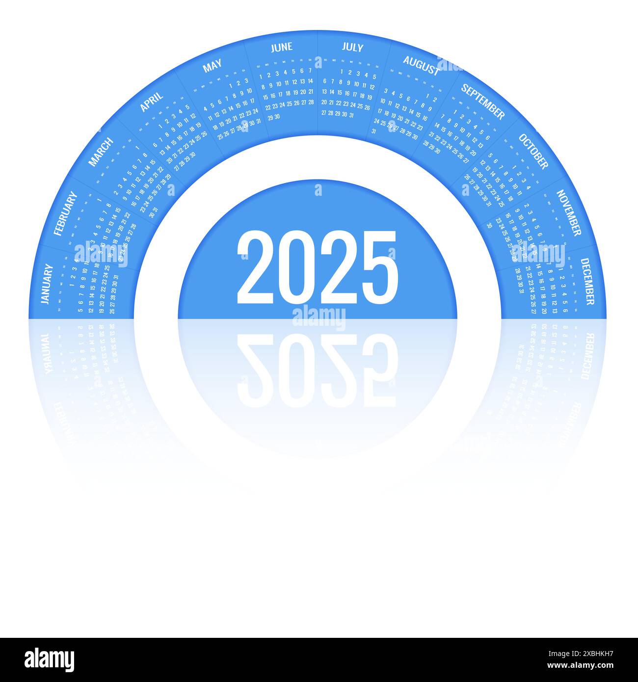 Calendrier cercle, spirale, planificateur pour 2025. Modèle de conception de papeterie vectorielle Imprimer 2025 avec place pour la photo, votre logo et texte. conception du calendrier 2025 Illustration de Vecteur