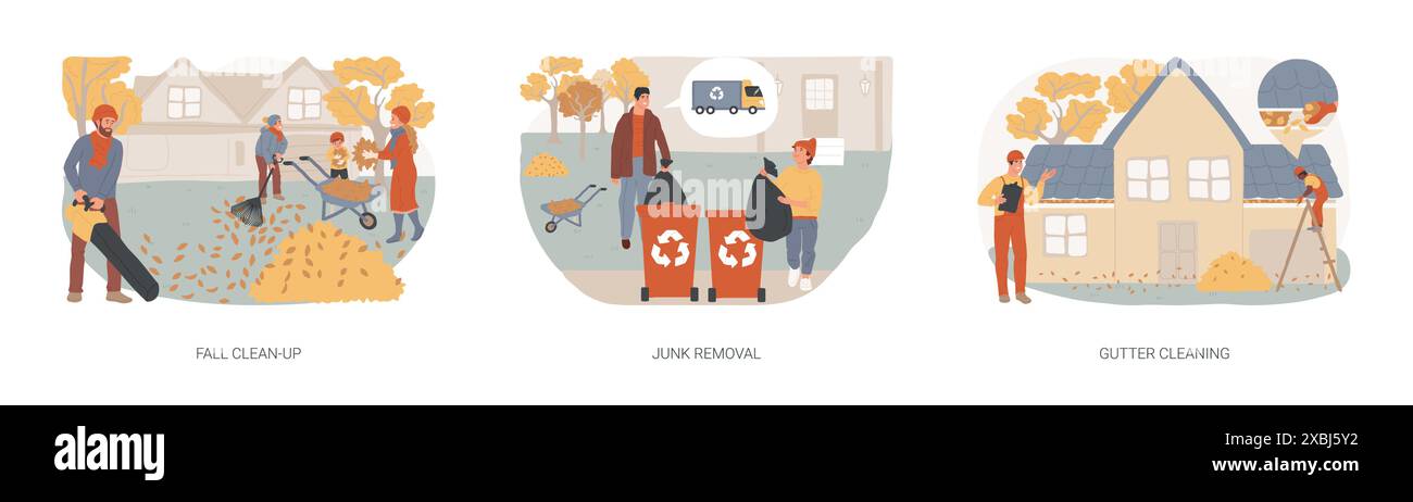 Ensemble d'illustration vectorielle de concept isolé d'entretien de jardin d'automne. Illustration de Vecteur
