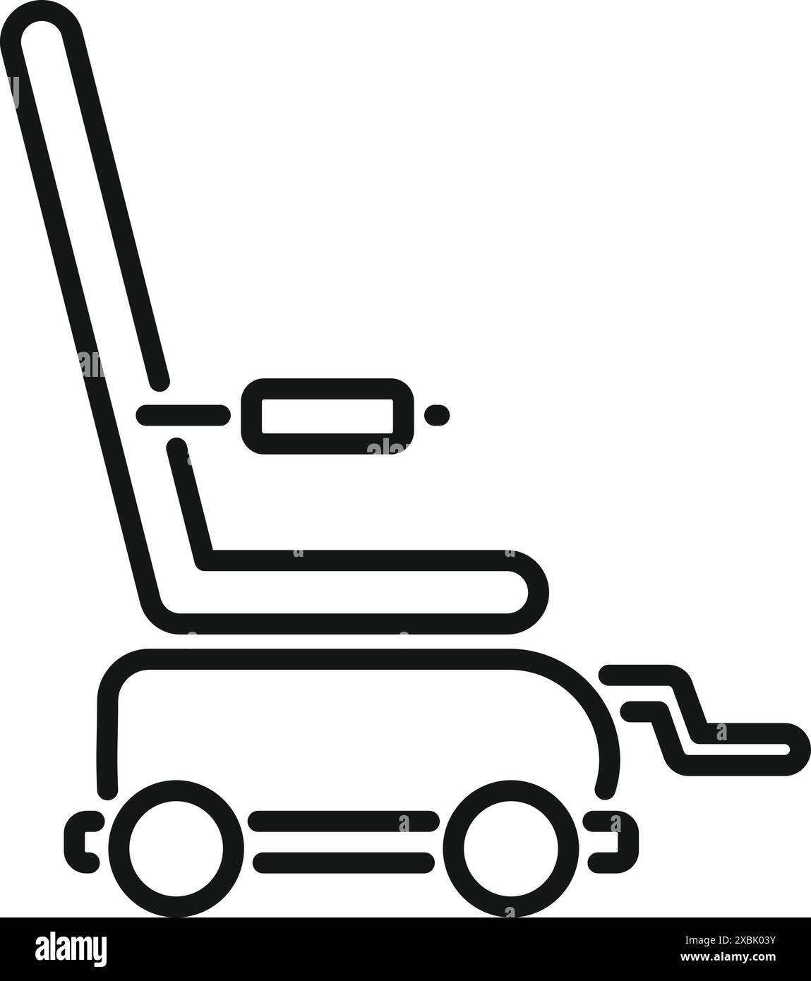 Icône de dessin au trait d'un fauteuil roulant électrique, symbolisant l'accessibilité et les aides à la mobilité pour les personnes handicapées Illustration de Vecteur