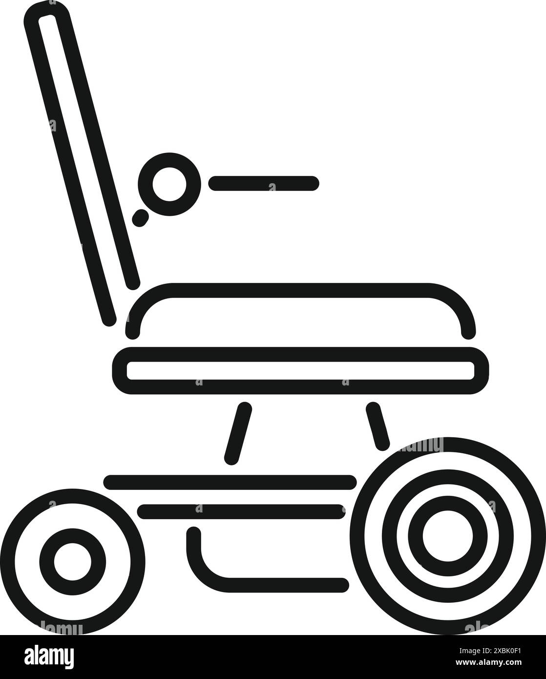 Icône de ligne d'un fauteuil roulant électrique, soulignant son rôle dans l'amélioration de la mobilité et de l'autonomie des personnes handicapées Illustration de Vecteur