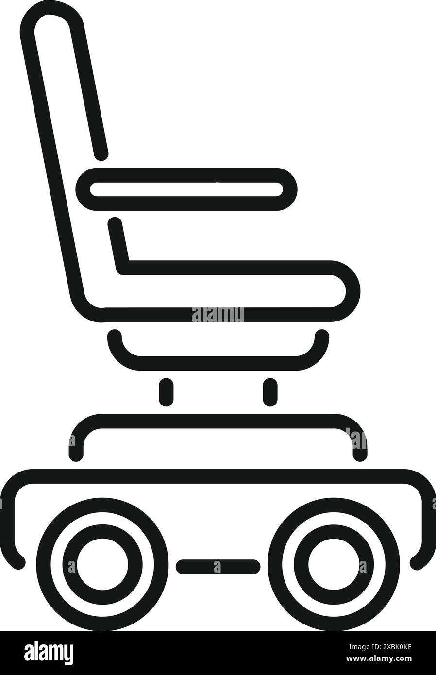 Icône de dessin au trait d'un fauteuil roulant électrique, symbolisant la technologie d'assistance pour les personnes ayant une mobilité réduite Illustration de Vecteur