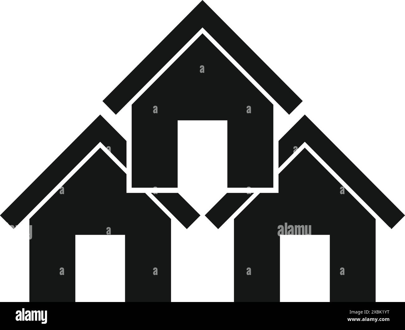 Logo simple de trois maisons formant une pyramide, parfait pour les entreprises de l'immobilier et de la construction Illustration de Vecteur