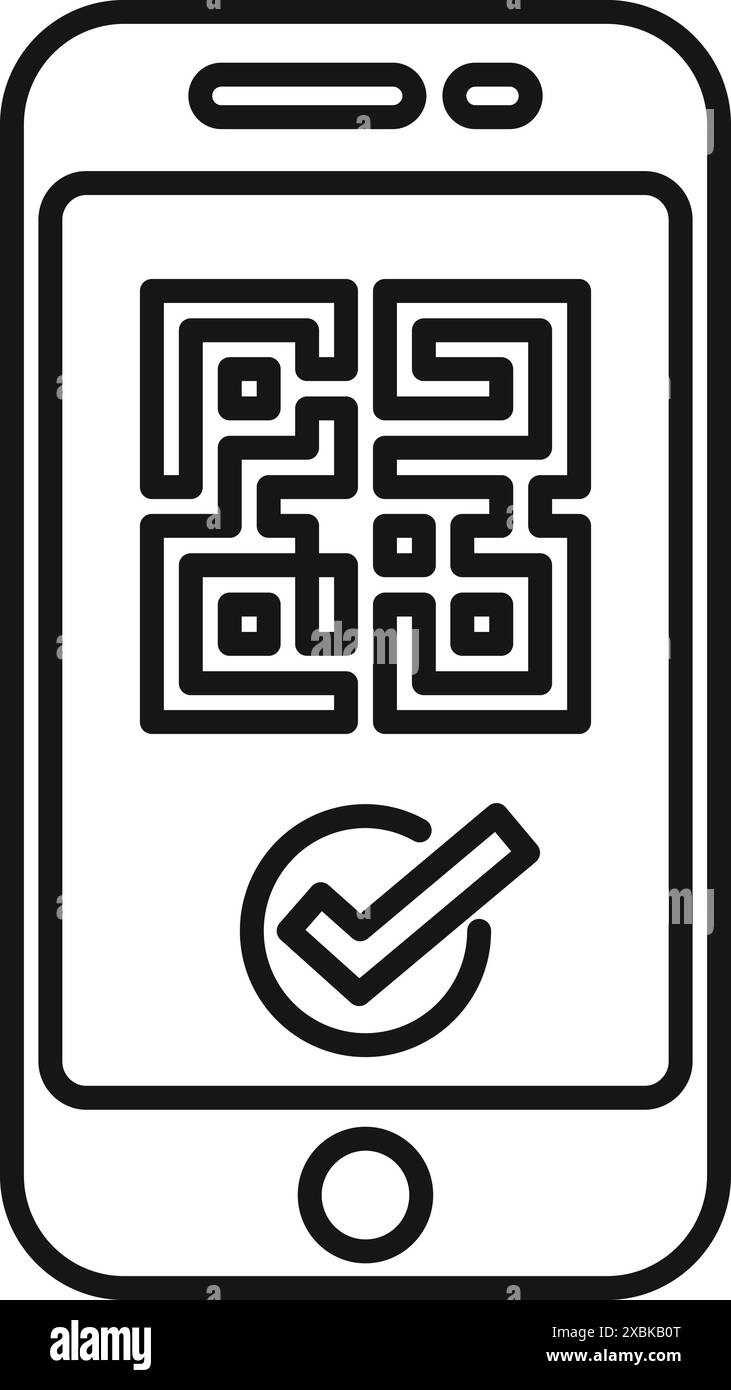 Le smartphone numérise un code qr avec une icône de coche confirmant que la numérisation a réussi Illustration de Vecteur