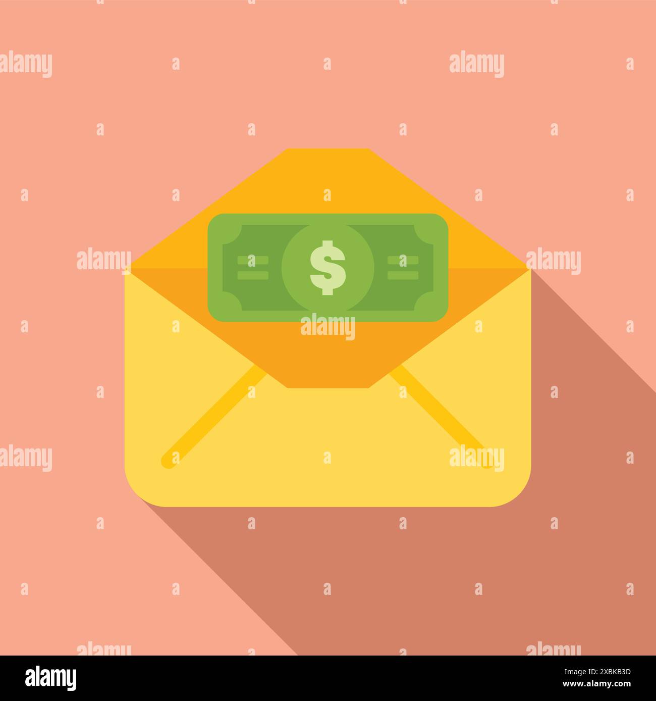 Enveloppe jaune ouverte contenant de l'argent avec le signe dollar, concept pour l'envoi ou la réception de paiements, bonus, factures, taxes, dons Illustration de Vecteur