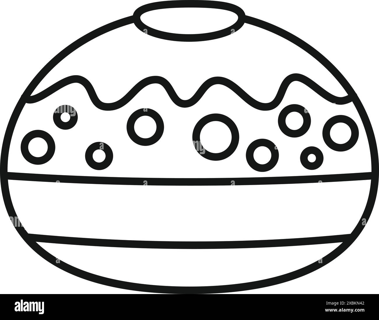 Dessin au trait noir et blanc d'un oeuf de pâques décoré avec glaçage et saupoudres Illustration de Vecteur