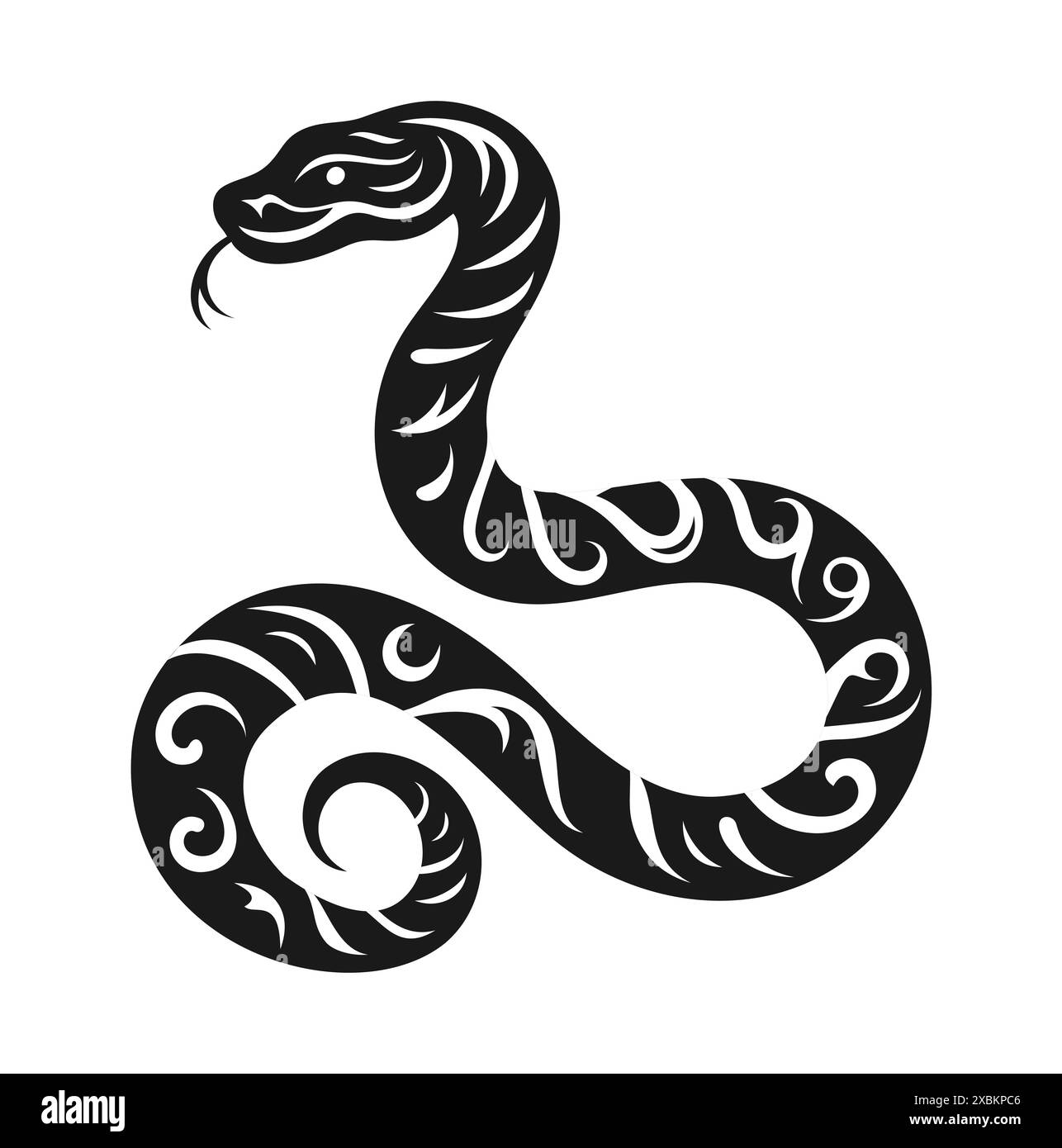 Un serpent noir avec un motif sur un fond blanc. Illustration vectorielle Illustration de Vecteur
