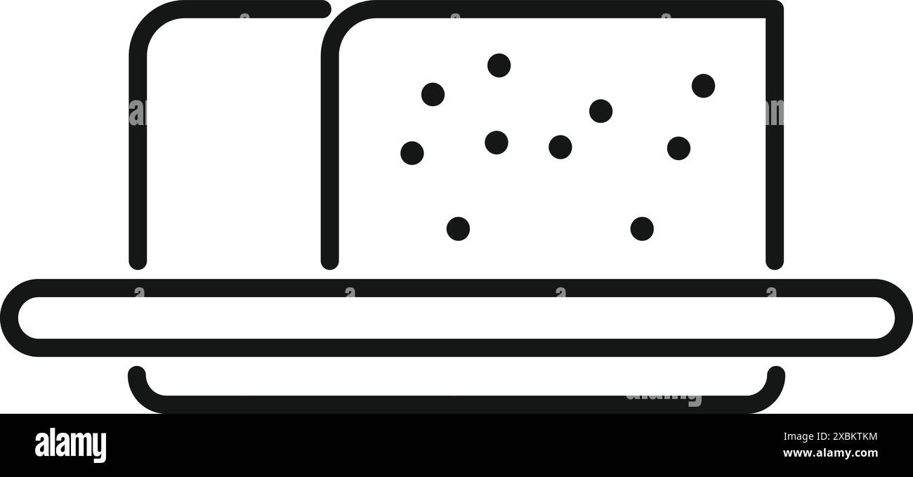 Simple dessin au trait d'un beurrier avec couvercle ouvert révélant le beurre tartiné sur un plateau Illustration de Vecteur