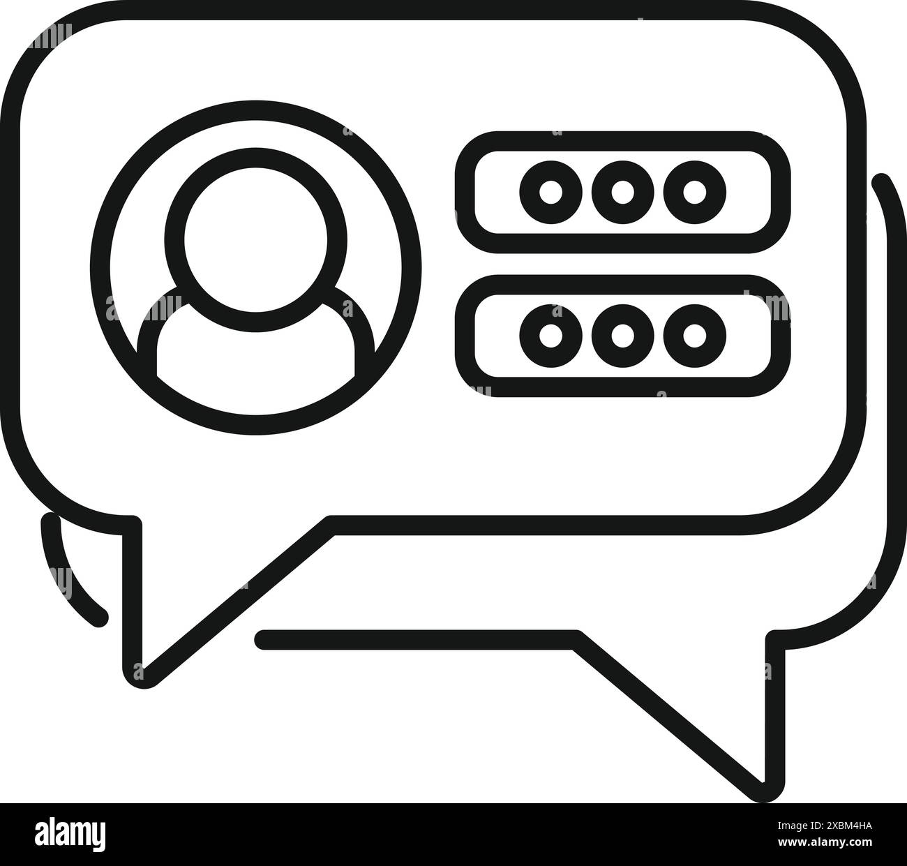 Icône simple d'une bulle de dialogue avec une icône utilisateur et un champ de mot de passe, représentant le concept de connexion utilisateur Illustration de Vecteur