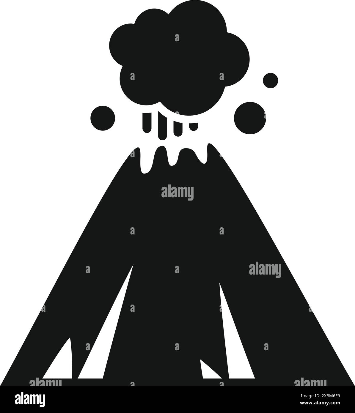 Illustration en noir et blanc d'un volcan actif en éruption de fumée Illustration de Vecteur
