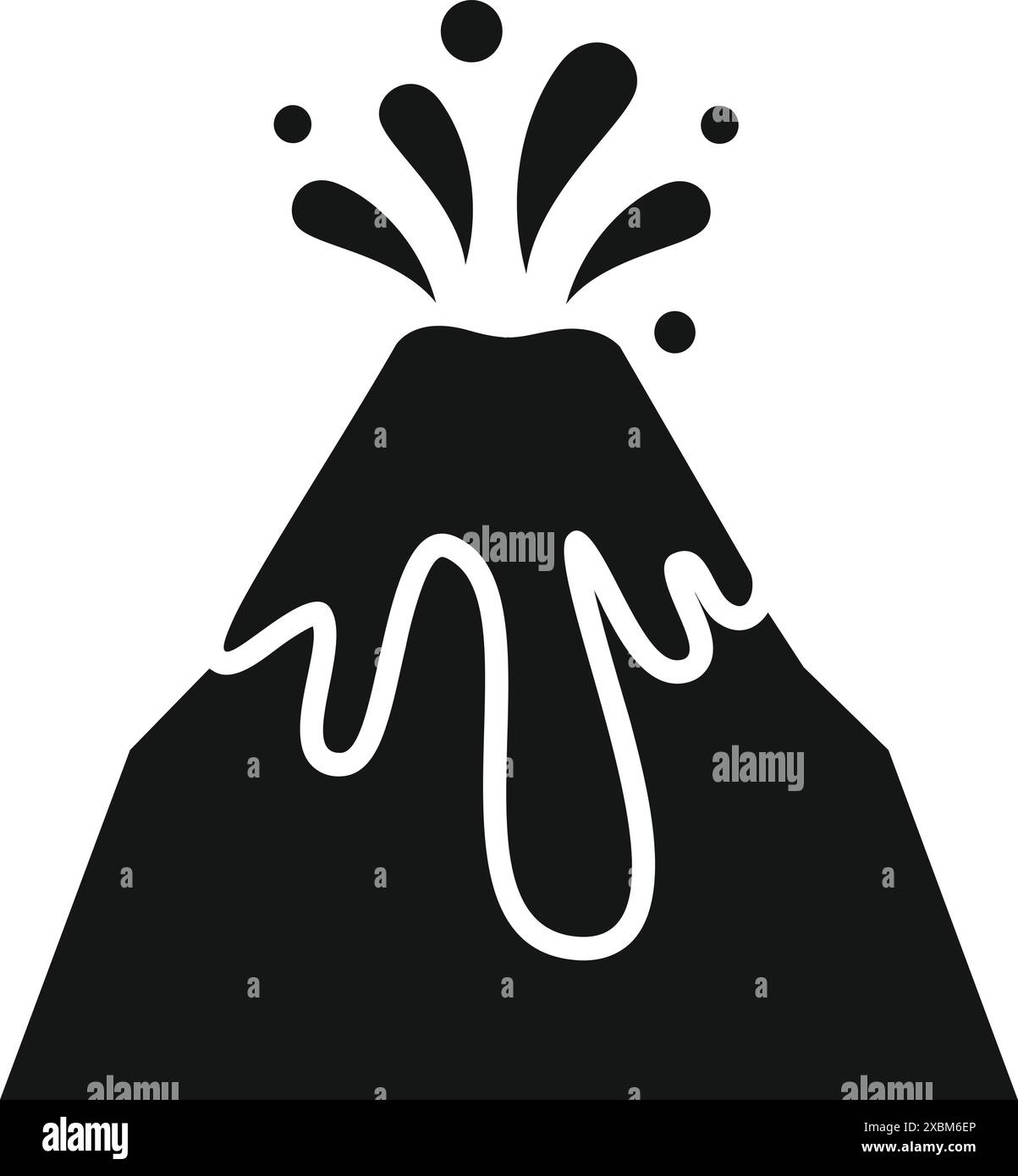 Illustration en noir et blanc d'un volcan en éruption avec de la lave coulant vers le bas Illustration de Vecteur