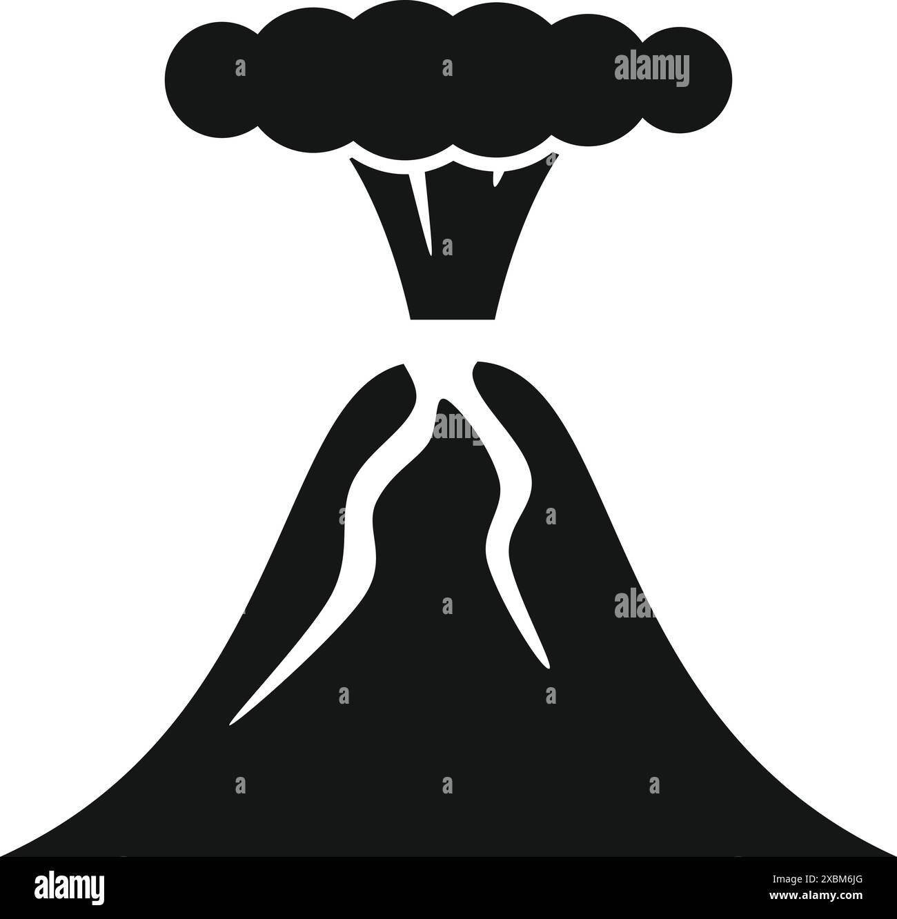 Icône noire et blanche d'un volcan en éruption de fumée Illustration de Vecteur