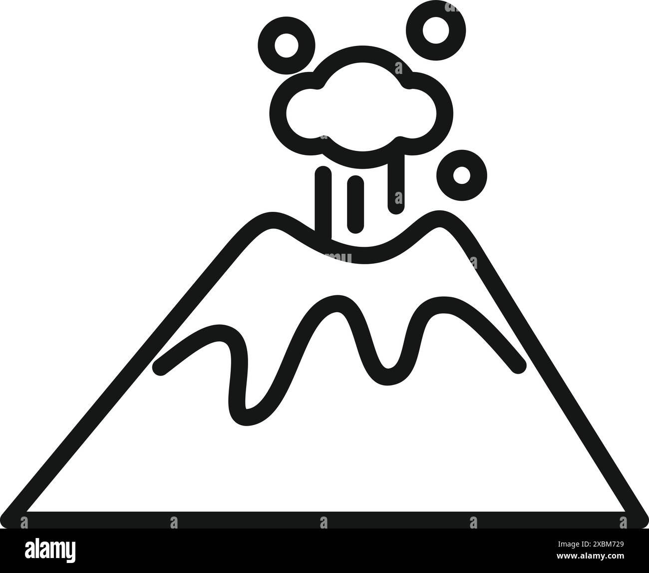 Icône de ligne simple d'un volcan en éruption avec des cendres et de la fumée Illustration de Vecteur