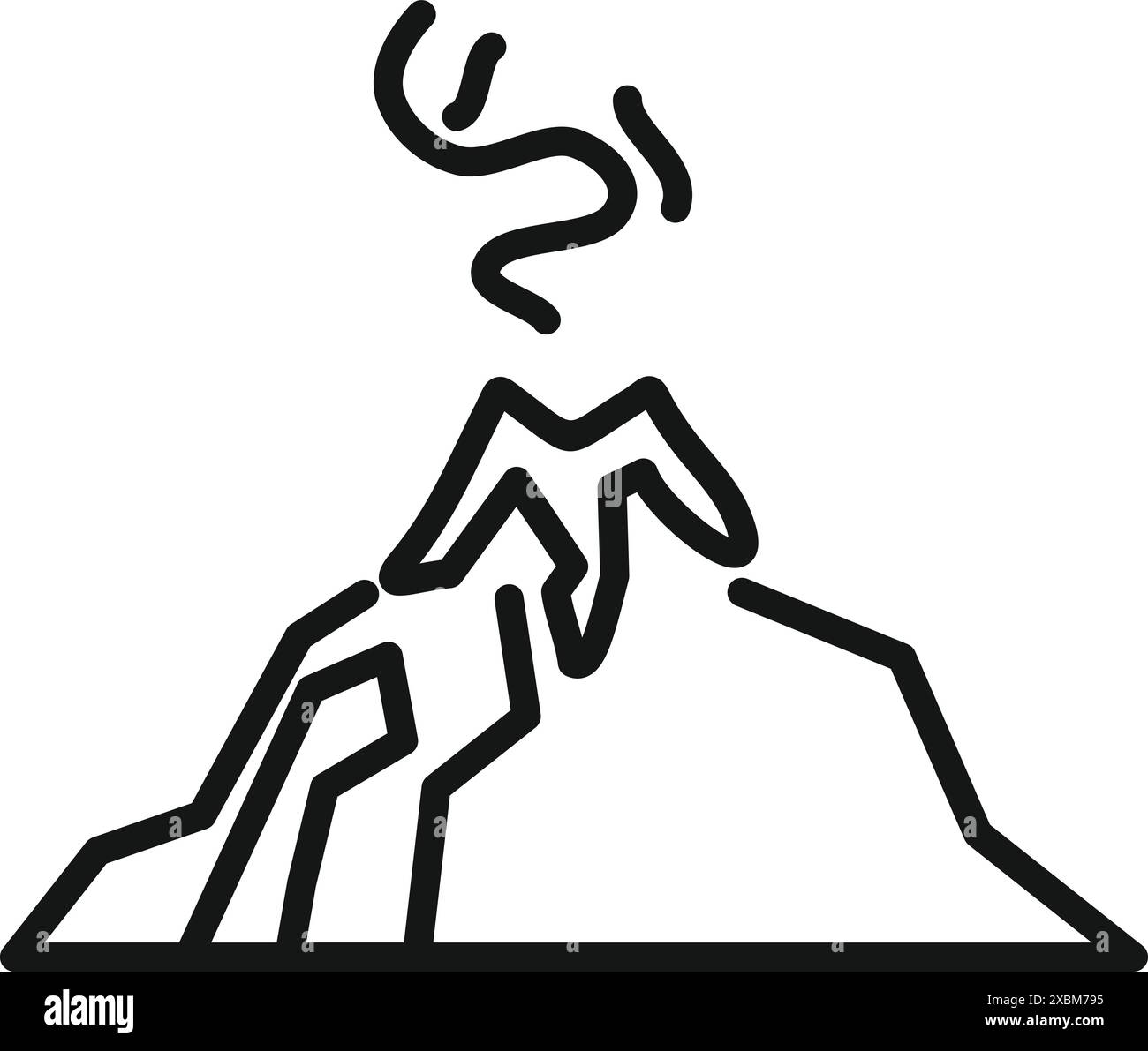 Icône de ligne simple d'un volcan en éruption de fumée Illustration de Vecteur