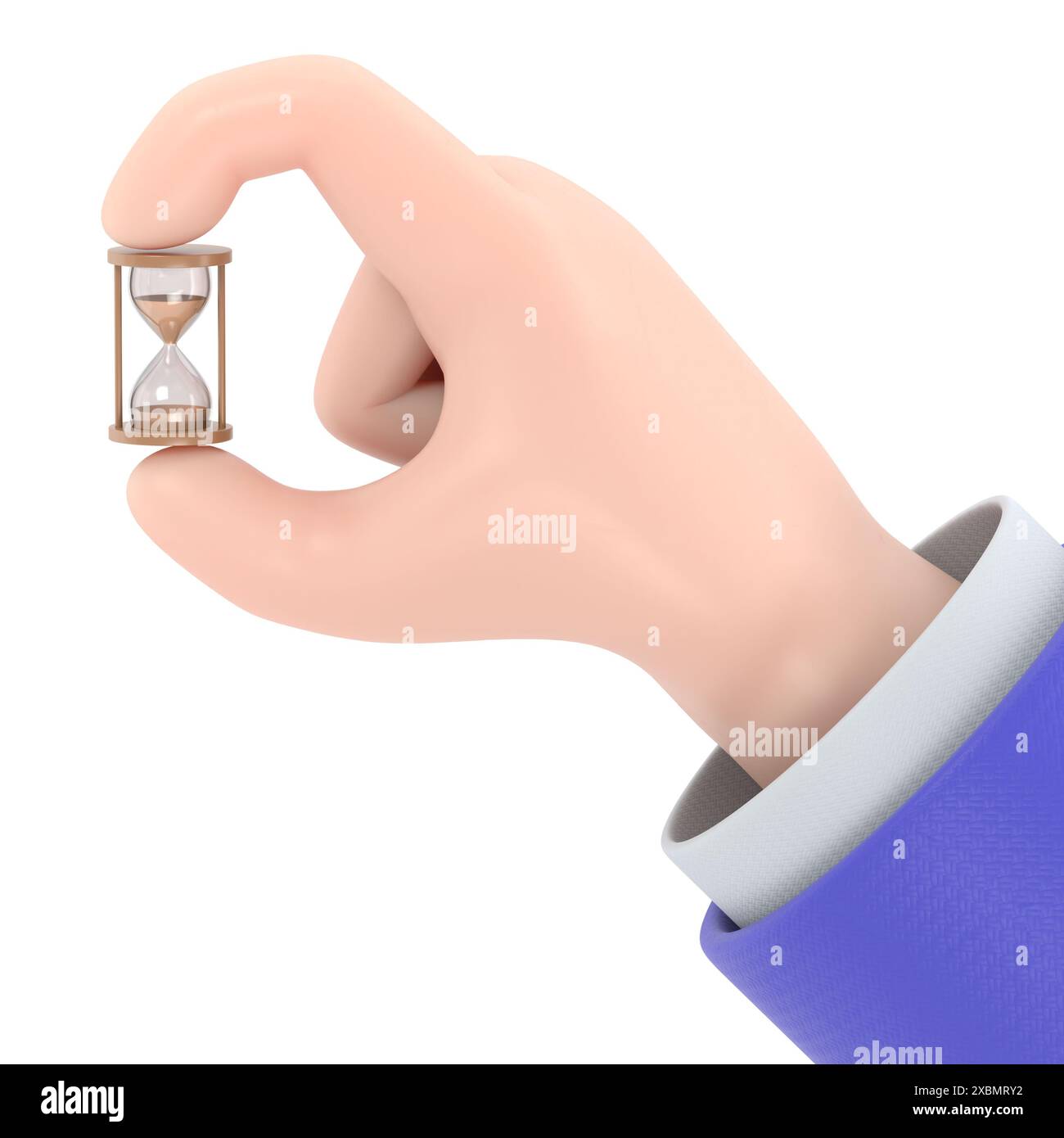 Maquette d'icône de geste de dessin animé. Icône en forme de sablier. Tenant le sablier dans la main. conception de dessins animés d'illustration 3d. Contrôle de la gestion du temps.renderi 3D. Banque D'Images