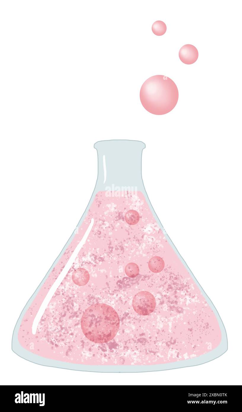 Bouteille d'alchimie rose, conteneur pour potions et réactions mystiques, flacon mystique pour expériences chimiques, Elixir magique Banque D'Images