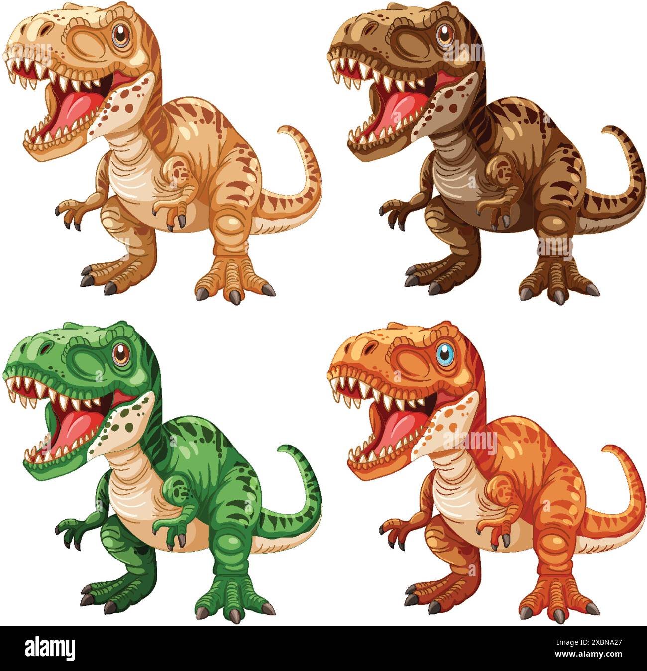 Quatre dinosaures vibrants de différentes couleurs Illustration de Vecteur
