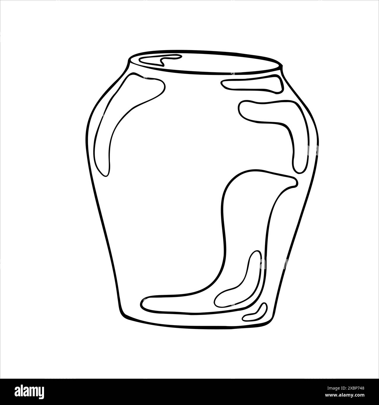 Illustration graphique de vecteur de vase dessinée à la main. Grand vase formes larges ligne noir blanc. Vase contour à l'encre peint. Elément pour atelier de céramique Illustration de Vecteur